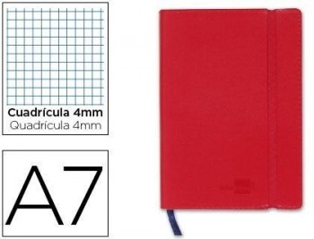 Libreta liderpapel simil piel a7 120 hojas 70g/m2 cuadro 4mm sin margen rojo