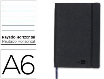 Libreta liderpapel simil piel a6 120 hojas 70g/m2 horizontal sin margen negro