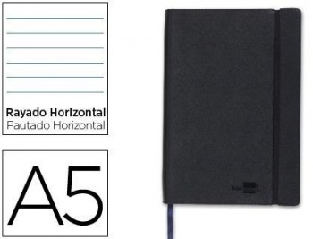 Libreta liderpapel simil piel a5 120 hojas 70g/m2 horizontal sin margen negro