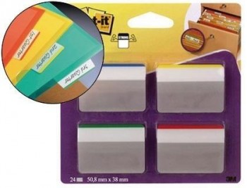 Banderitas separadoras rigidas dispensador 4 colores post-it index 686a-1 grandes 24 banderitas