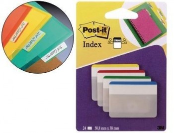 Banderitas separadoras rigidas dispensador 4 colores post-it index 686-f-1 grandes 24 banderitas