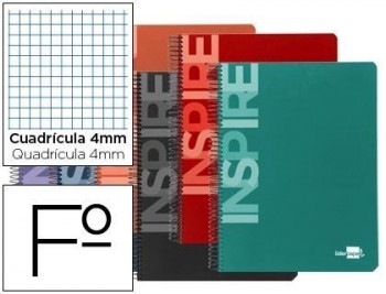 Cuaderno espiral liderpapel folio inspire tapa dura 160h 60 gr cuadro 4mm conmargen colores surtidos