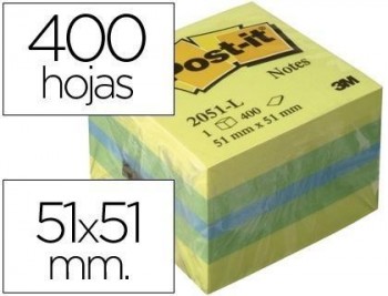 Bloc de notas adhesivas quita y pon post-it 51x51 mm minicubo color limon 2051-l 400 hojas