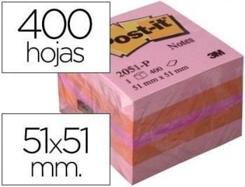 Bloc de notas adhesivas quita y pon post-it 51x51 mm minicubo color rosa 2051-p 400 hojas