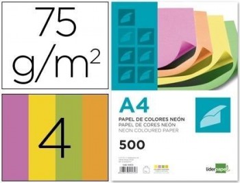 Papel color liderpapel a4 75g/m2 neon 4 colores surtidos