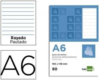 Bloc notas liderpapel horizontal a6 80 hojas 60g/m2 perforado