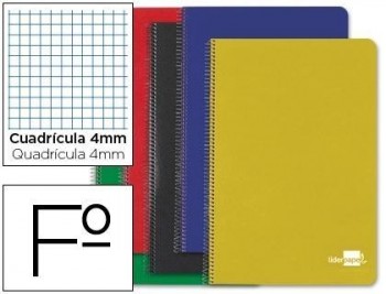 Cuaderno espiral liderpapel folio tapa dura 80h 60 gr cuadro 4mm con margen colores surtidos