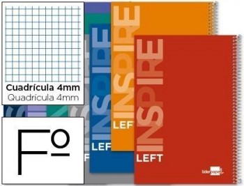 Cuaderno espiral liderpapel folio inspire tapa dura 80h 60 gr cuadro 4mm con margen para zurdos colo