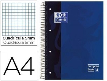 Bloc espiral oxford tapa extradura microperforado din a4 80 hojas cuadros 5mm -color azul