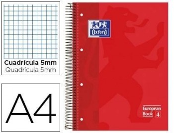 Bloc espiral oxford tapa extradura microperforado din a4 80 hojas cuadros 5mm -color rojo