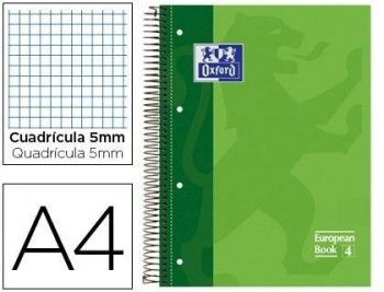 Bloc espiral oxford tapa extradura microperforado din a4 80 hojas cuadros 5mm -color verde