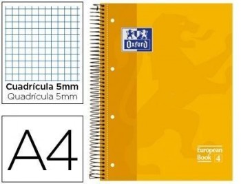 Bloc espiral oxford tapa extradura microperforado din a4 80 hojas cuadros 5mm -color amarillo