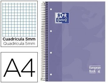 Bloc espiral oxford tapa extradura microperforado din a4 80 hojas cuadros 5mm -color lila