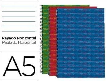 Cuaderno espiral liderpapel microperforado a5 140h horizontal 5 colores 6 taladros 80 grtapa forrada
