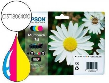 Ink-jet epson multipack t18 negro amarillo cyan y magenta xp-102 px-202 px-205xp-305 xp-405