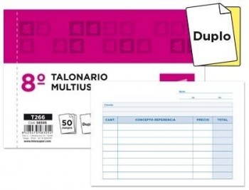 Talonario liderpapel multiuso octavo duplicado apaisado