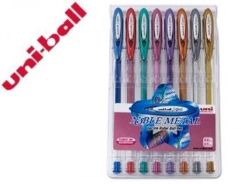 Boligrafo uni ball um-120 signo 0,7 mm tinta gel estuche de 8 colores metalizados