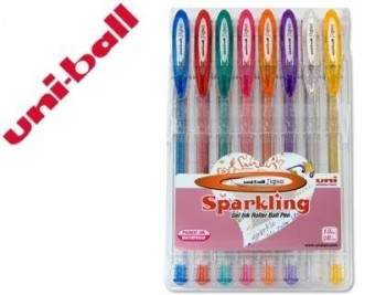 Boligrafo uni ball um-120 signo 0,7 mm tinta gel estuche de 8 colores con purpurina