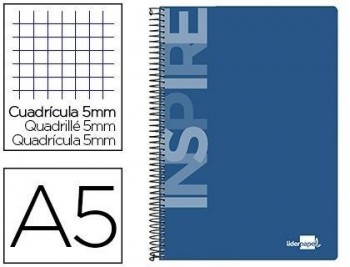 Cuaderno espiral liderpapel a5 micro inspire tapa dura 160h 60 gr cuadro 5mm 5 bandas 6 taladros col