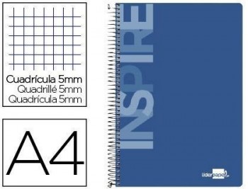 Cuaderno espiral liderpapel a4 micro inspire tapa dura 160h 60 gr cuadro 5mm 5 bandas 4 taladros col