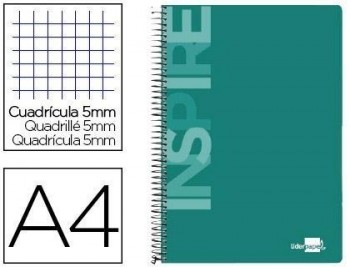 Cuaderno espiral liderpapel a4 micro inspire tapa dura 160h 60 gr cuadro 5mm 5 bandas 4 taladros col