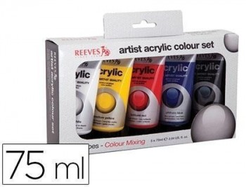 Pintura acrilica reeves 75 ml caja de 5 colores surtidos