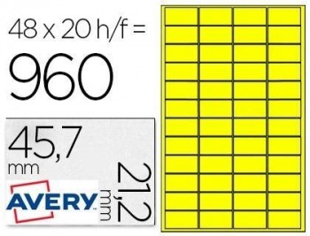 Etiqueta adhesiva avery poliester amarillo 45,7x21,2 mm laser pack de 960 etiquetas