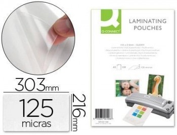 Bolsa de plastificar q-connect 303 x 216 mm 125 mc din a4 autoadhesivas caja de 25 unidades