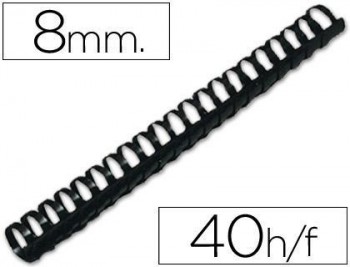 Canutillo q-connect redondo 8 mm plastico negro capacidad 40 hojas caja de 100 unidades