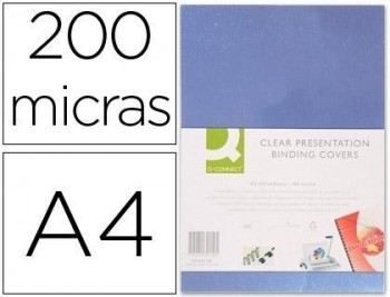 Tapa de encuadernacion q-connect pvc din a4 incolora 200 mc caja de 100 unidades