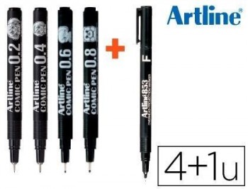 Rotulador artline comic pen calibrado micrometrico negro bolsa de 3 uds 0,2 0,4 0,8 + permanente 853