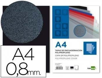 Tapa encuadernacion liderpapel polipropileno a4 0.8mm negro opaco paquete de 50 unidades