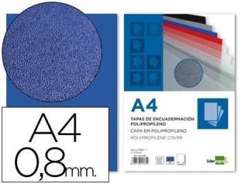 Tapa encuadernacion liderpapel polipropileno a4 0.8mm azul opaco paquete de 50unidades