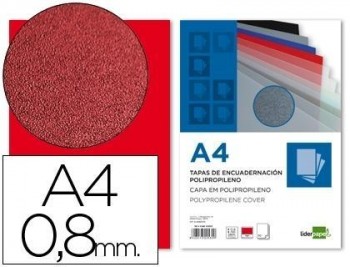 Tapa encuadernacion liderpapel polipropileno a4 0.8mm rojo opaco paquete de 50unidades