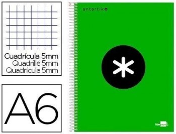 Cuaderno espiral liderpapel a6 micro antartik tapa forrada 100h 100 gr cuadro 5 mm 4 bandas color ve