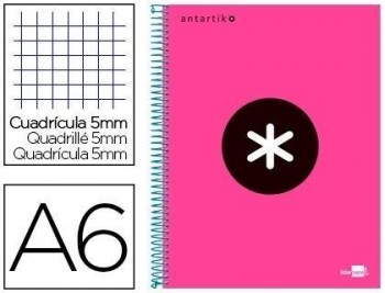 Cuaderno espiral liderpapel a6 micro antartik tapa forrada 100h 100 gr cuadro 5 mm 4 bandas color ro