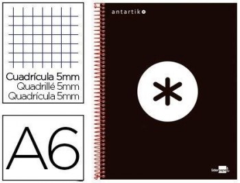 Cuaderno espiral liderpapel a6 micro antartik tapa forrada 100h 100 gr cuadro 5 mm 4 bandas color ne