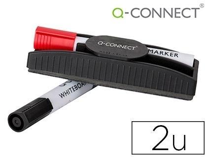 Borrador q-connect magnetico con rotulador rojo y negro para pizarra blanca