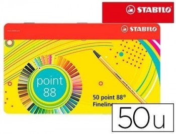 Rotulador stabilo punta de fibra 0,4 mm point 88 estuche metal 50 colores surtidos