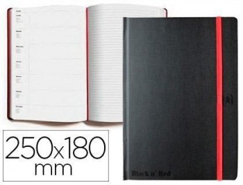 Cuaderno agenda oxford tapa extradura b5 112 h semana pagina + notas negro con goma roja