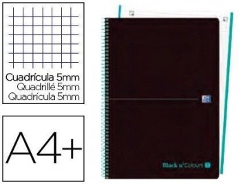 Cuaderno espiral oxford ebook 1 tapa plastico din a4+ 80 h cuadricula 5 mm black'n colors ice mint