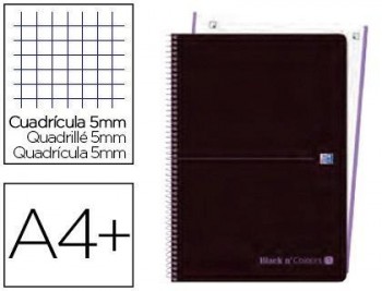 Cuaderno espiral oxford ebook 1 tapa plastico din a4+ 80 h cuadricula 5 mm black'n colors malva