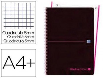 Cuaderno espiral oxford ebook 1 tapa plastico din a4+ 80 h cuadricula 5 mm black'n colors rosa