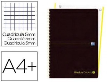 Cuaderno espiral oxford ebook 1 tapa plastico din a4+ 80 h cuadricula 5 mm black'n colors lima