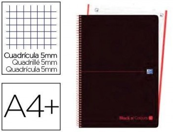 Cuaderno espiral oxford ebook 4 tapa plastico din a4+ 80 h cuadro 5 mm black'n colors naranja