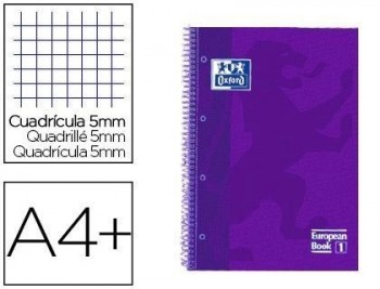 Cuaderno espiral oxford ebook 1 tapa extradura din a4+ 80 h cuadricula 5 mm lila touch