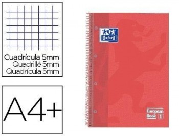 Cuaderno espiral oxford ebook 1 tapa extradura din a4+ 80 h cuadricula 5 mm coral touch