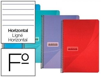 Cuaderno espiral papercop folio tapa plastico 80h 90gr rayado horizontal con margen colores surtidos