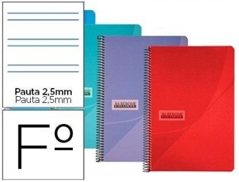 Cuaderno espiral papercop folio tapa plastico 80h 90gr pauta 2,5 mm con margen colores surtidos