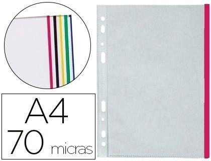 FUNDA MULTITALADRO Q-CONNECT DIN A4 70 MC PP CRISTAL CON BORDE COLORES